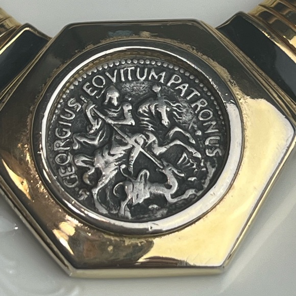 Vintage Kenneth Lane Gold Omega Link Chain Silver Coin Collar Choker Necklace - Picture 5 of 11